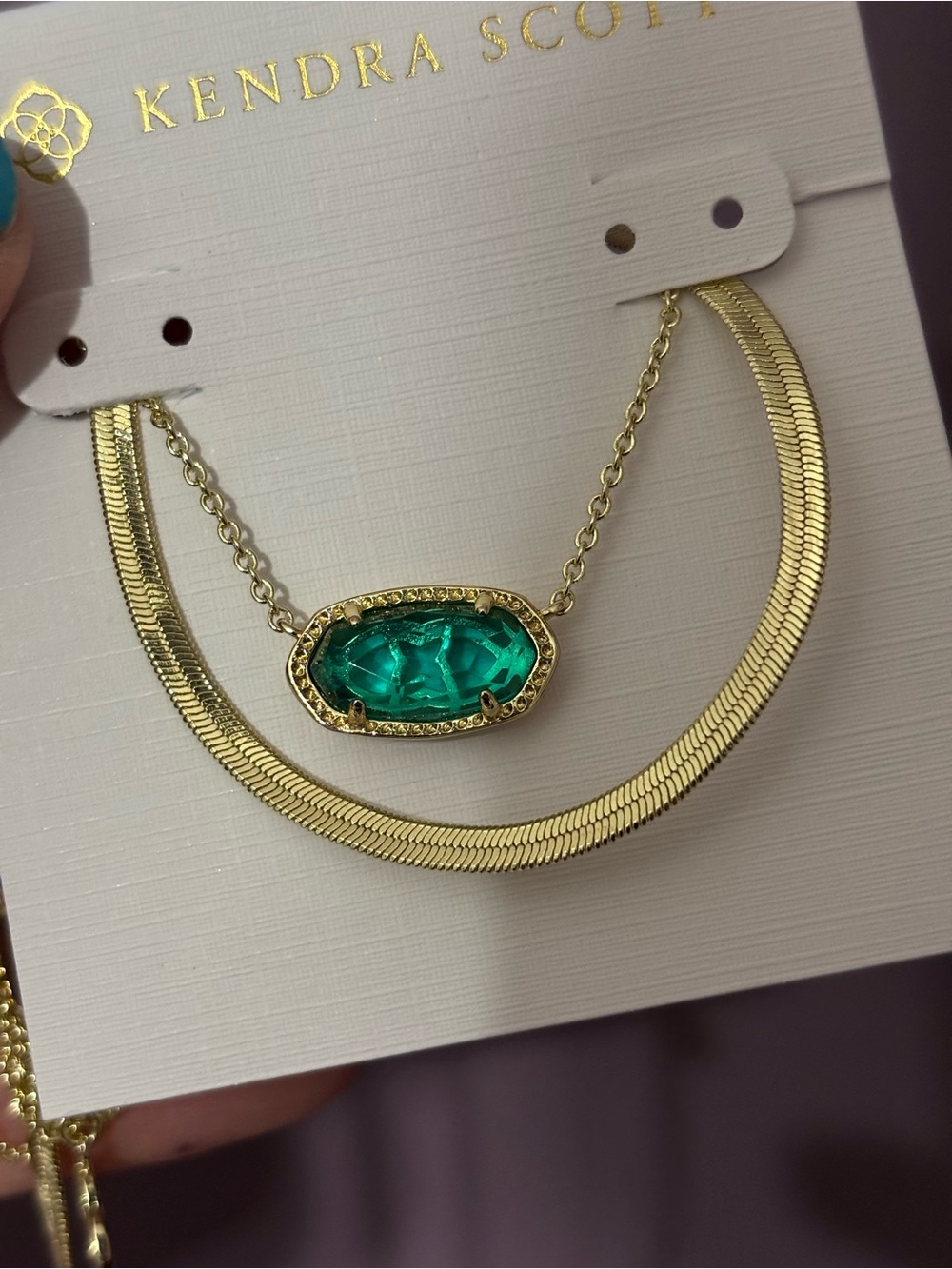 Kendra Scott Gold Necklace with Teal Center Stone